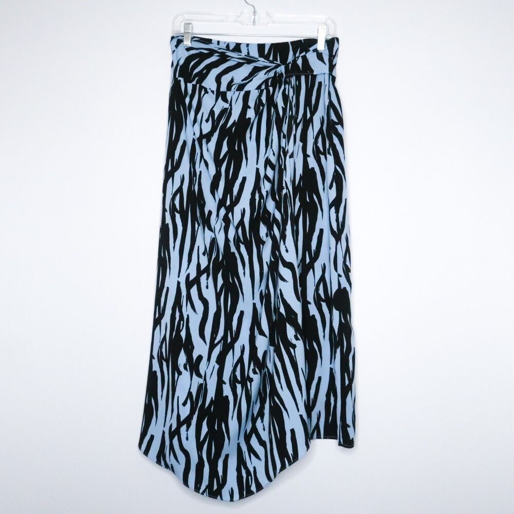 Topshop Womens Midi Skirt Size 6 Black Blue‎ Tiger Stripes Knotted Tie Festival